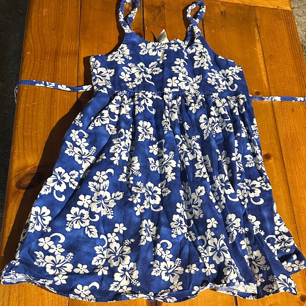 Hawaiian Charming Blue and White Floral Kids Dress